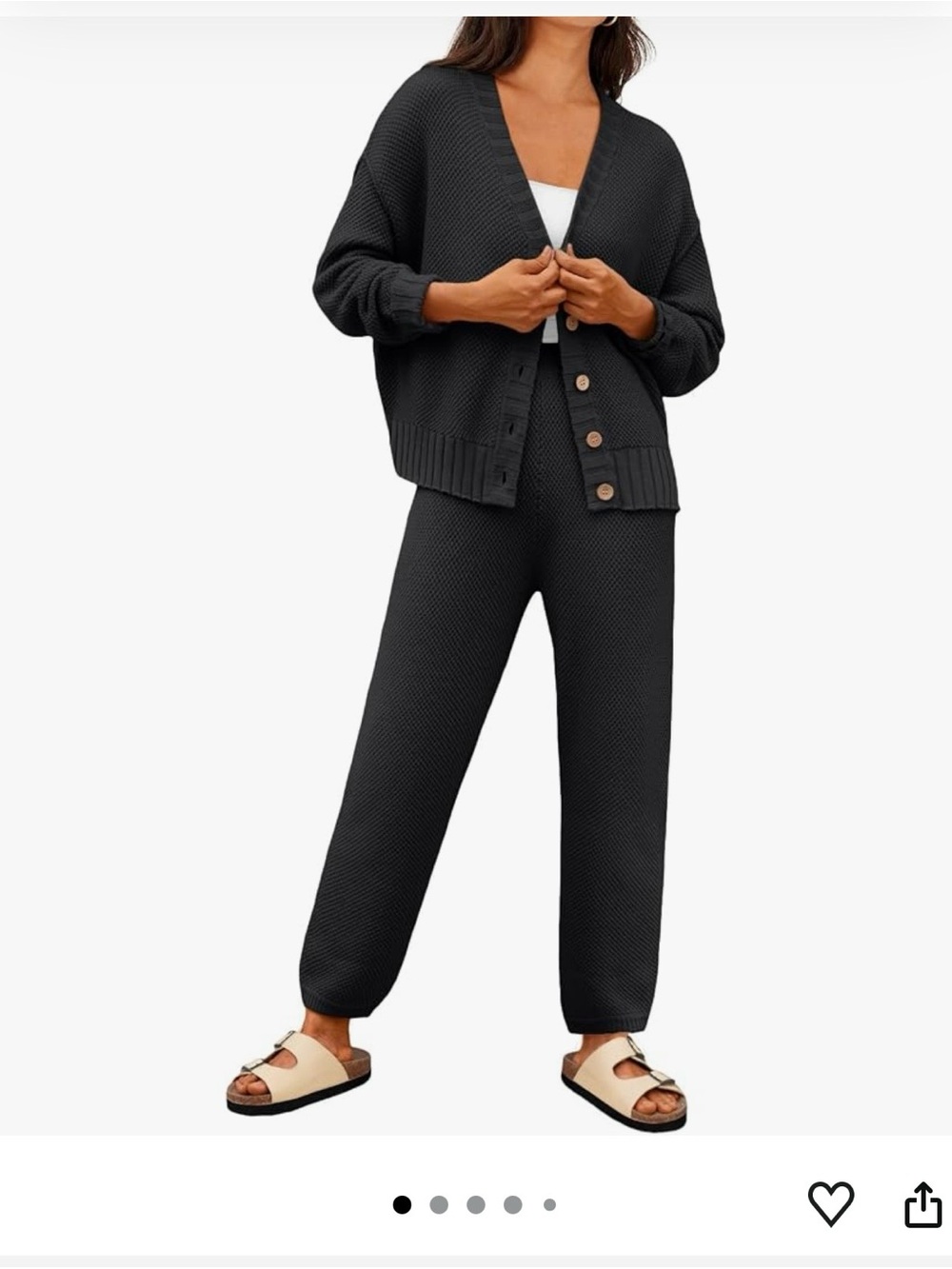 Woven Knit Relaxed Jogger Pants and cardigan set- Black